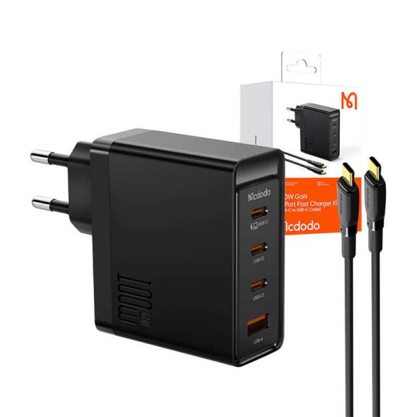 Wall charger McDodo GAN 3xUSB-C + USB, 100W + 2m cable (black)