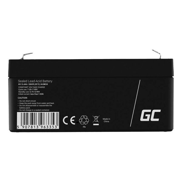 Maintenance-free AGM VRLA Green Cell AGM38 6V 3.4Ah Battery (for alarm system, cash register, toy)