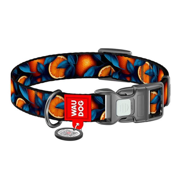 Waudog "Oranges" nylon dog collar with QR code, size M