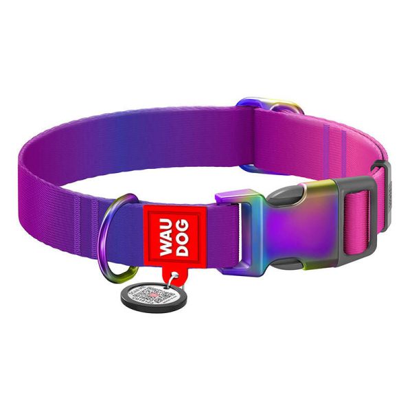 Nylon dog collar with QR code WAUDOG 15 mm wide, 25-35 cm long purple