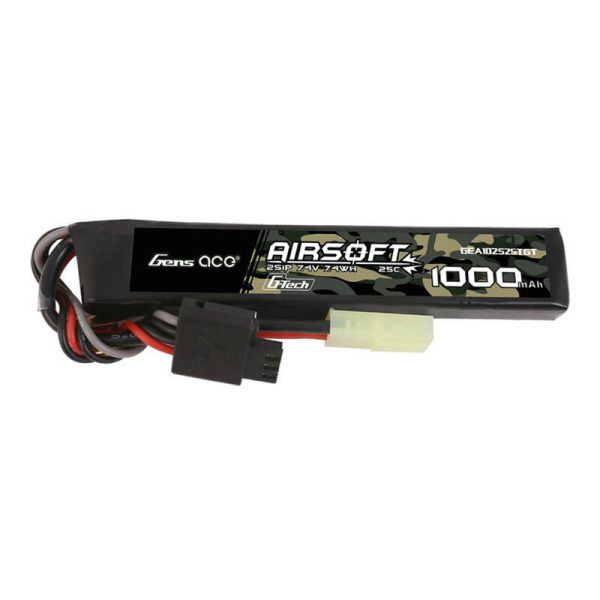 Gens ace G-Tech 25C 1000mAh 2S1P 7.4V Airsoft Gun Lipo Battery with mini Tamiya Plug