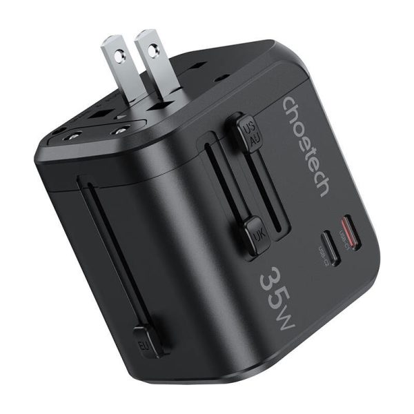 Choetech PD5008 travel charger, 3xUSB-A, 2xUSB-C, GaN, 35W, US/EU/UK/AU (black)