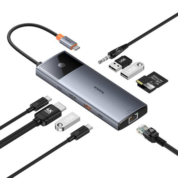 Hub 10in1 Baseus Metal Gleam II Series, USB-C to 1xHDMI, USB-A (10Gbps), USB-C, 2xUSB-A, Ethernet RJ45, SD/TF card, mini-jack 3,5mm, USB-C(PD)