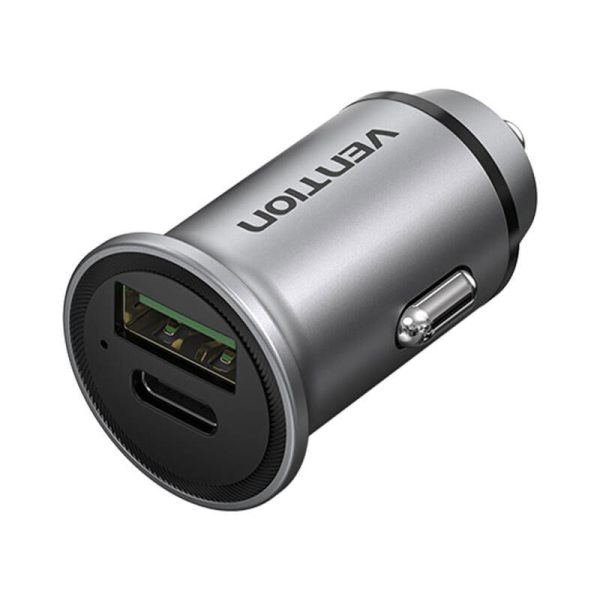 Dual Port Car Charger USB-A, USB-C Vention FFBH0 18/20W Gray