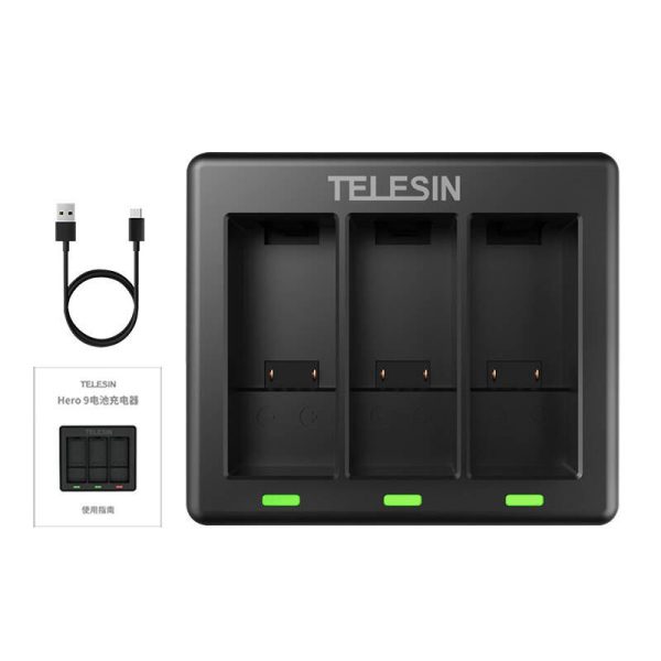 3-slot charger Telesin for GoPro Hero 12 / Hero 11 / Hero 10 / Hero 9