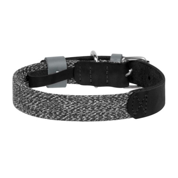 Dog collar made of natural leather and recycled material with QR code Waudog size M, width 20 mm, black