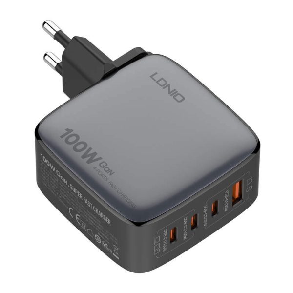 LDNIO Q408 100W USB-A + 3x USB-C mains charger (black)