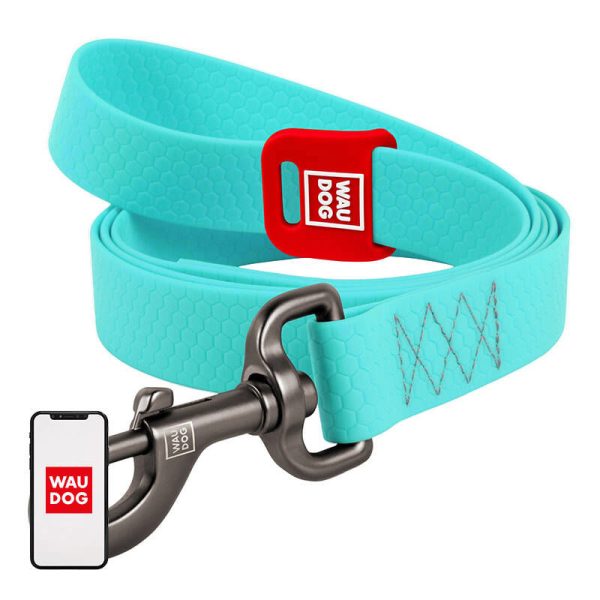 WAUDOG waterproof luminescent dog leash 25mm wide, 183 cm long turquoise