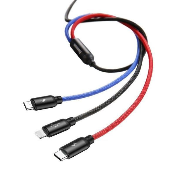 Baseus Snelle USB-kabel 3in1 Type C/Lightning/Micro 3A 1,2M - Zwart