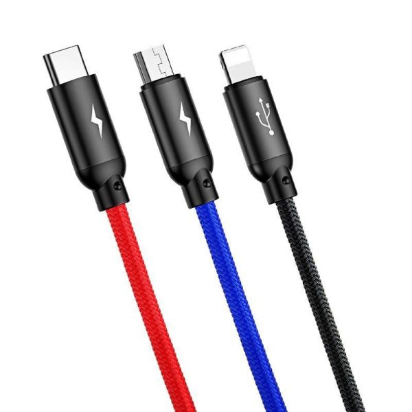 Baseus 3in1 Kabel USB-C / Lightning / Micro 3,5A 0,3m (Zwart)