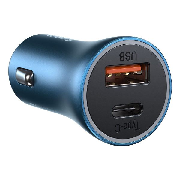 Baseus Gouden Contactpersoon Pro Auto Oplader, USB + USB-C, QC4.0+, PD, SCP, 40W (blauw)