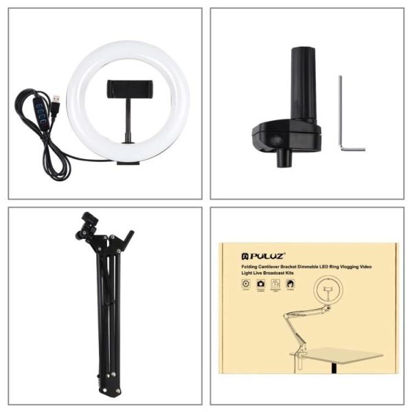 Puluz 20cm LED Vlogging Ring Light Desktop Mount Stand (PKT3089B)