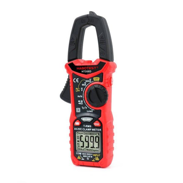 Habotest HT206D Digital Clamp Meter with True RMS, Non-Contact Voltage Detection, and Low-Pass Filter.