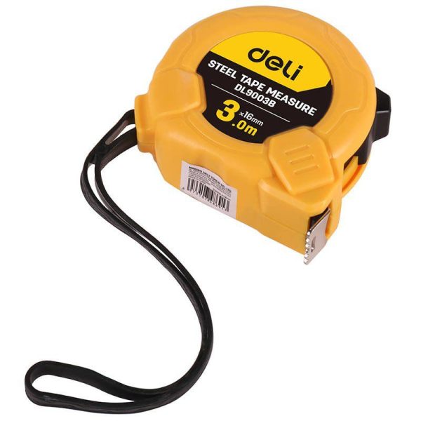 Deli Tools EDL9003B Steel Measuring Tape, 3m/16mm (Yellow)