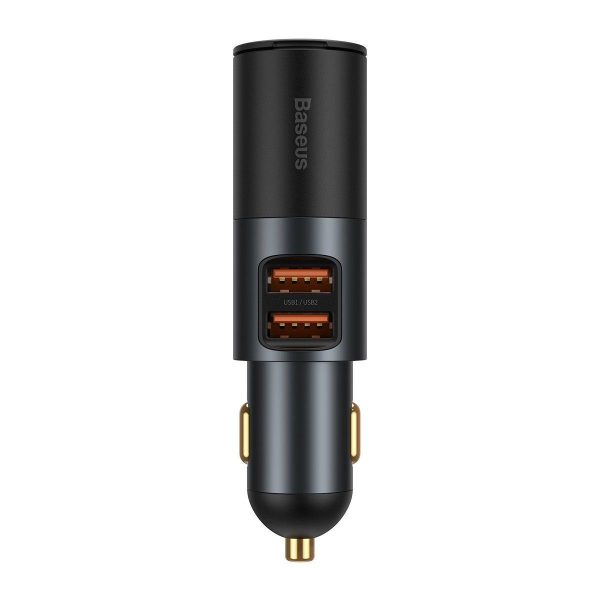 Baseus "Share Together" 120W Car Charger with Cigarette Lighter Expansion Port and 2x USB Ports (Gray)