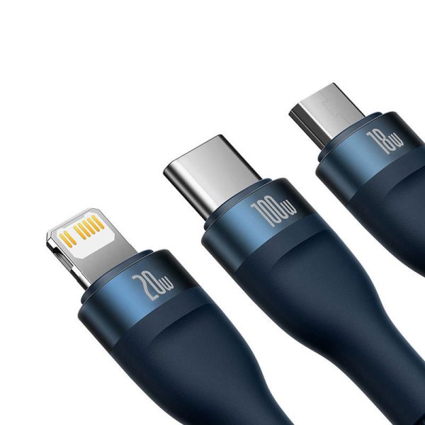 3in1 USB cable Baseus Flash Series 2, USB-C + micro USB + Lightning, 100W, 1.5m (blue)