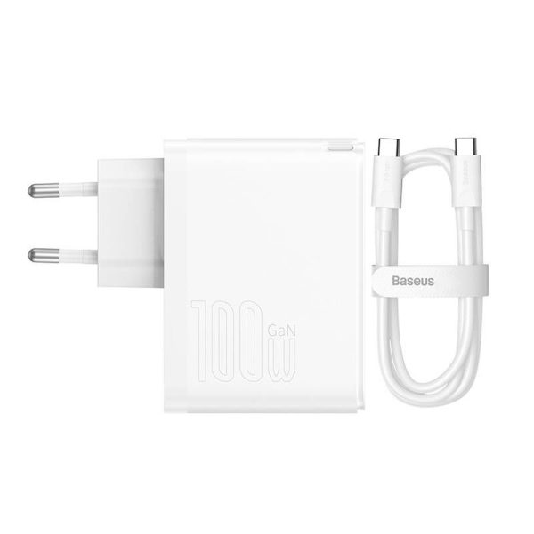 Wall charger Baseus GaN5 Pro USB-C + USB, 100W + 1m cable (white)