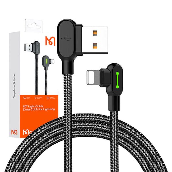 Angle USB Lightning Cable Mcdodo CA-4674 LED, 0.5m (Black)