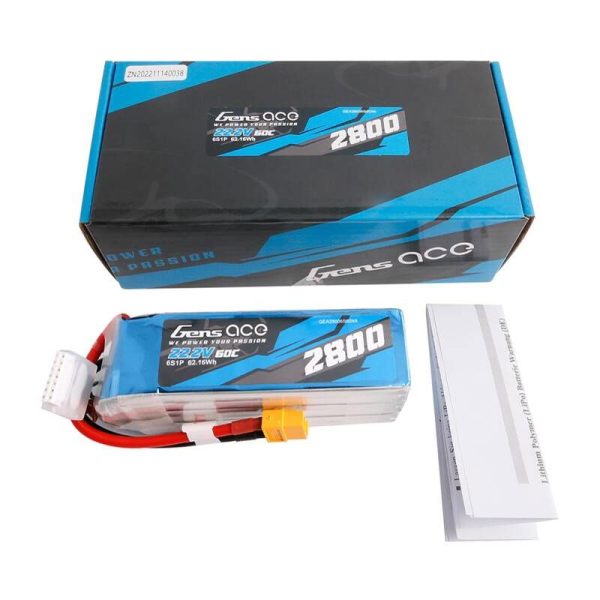 Lipo Gens ace 2800mAh 22.2V 60C 6S1P battery with XT60 connector