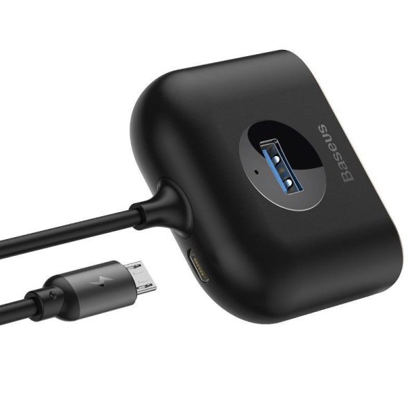 Baseus Vierkant Ronde USB Adapter, HUB USB 3.0 naar 1x USB 3.0 + 3x USB 2.0.1m (Zwart)