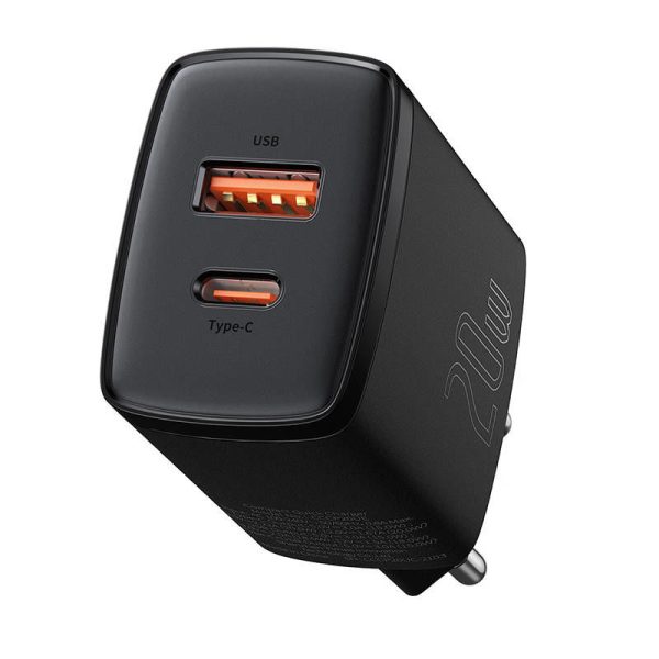 Baseus 20W Quick Charger, USB and USB-C (Black)