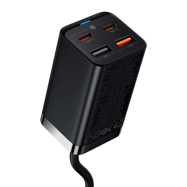 Baseus GaN3 Pro Quick Charger - 65W, 2x USB-C, 2x USB (Black)