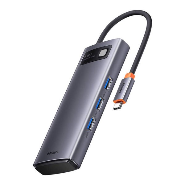 Hub 6in1 Baseus Metal Gleam Series, USB-C to 3x USB 3.0 + USB-C PD +  microSD/SD