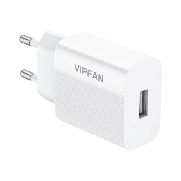 Wall charger VFAN E01, 1x USB, 2.4A (white)