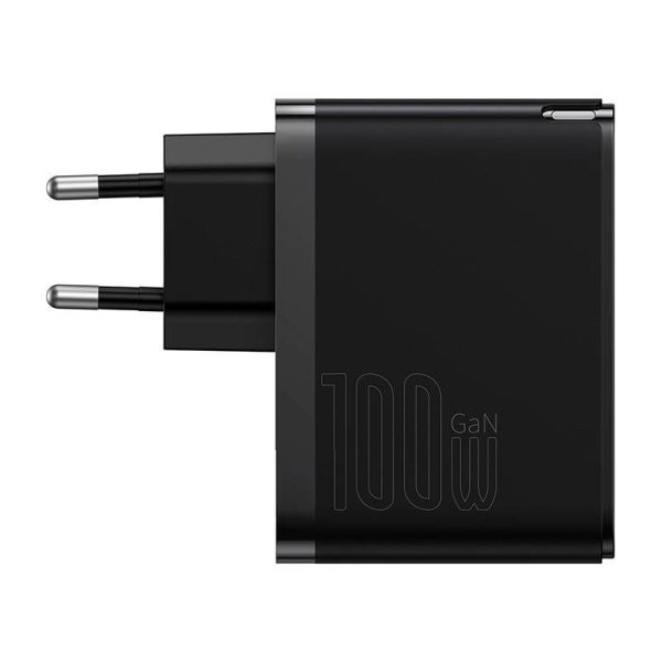 Wall charger Baseus GaN USB-C + USB, 100W + 1m cable (black)