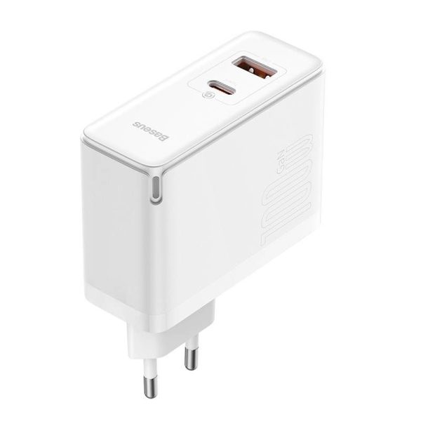 Wall charger Baseus GaN5 Pro USB-C + USB, 100W + 1m cable (white)