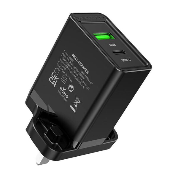 USB-A, USB-C Wall Charger Vention FBBB0-UK 18W/20W UK Black