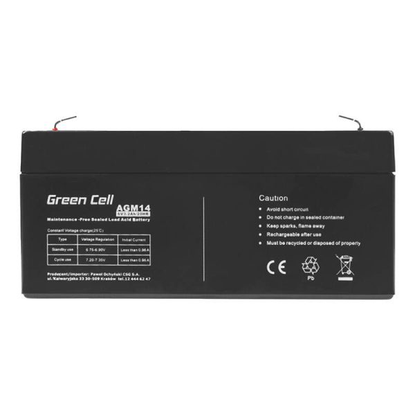 Maintenance-free AGM VRLA Battery Green Cell AGM14 6V 3.2Ah (for alarm system, cash register, toy)