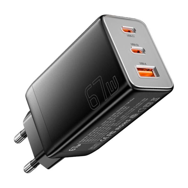 Wall charger, Essager, ECT67W-LJB01-Z, GaN, 2xUSB-C, USB-A, 67W (black)