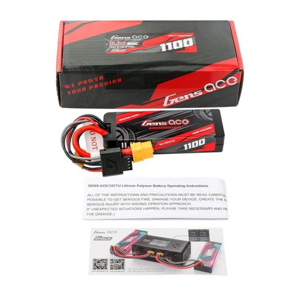 Lipo Gens ace G-Tech 1100mAh 11.1V 3S1P 60C GRP-76 Hardcase Battery with XT60 Plug