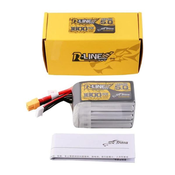 Lipo Tattu R-Line Version 5.0 1800mAh 22.2V 150C 6S battery with XT60 connector