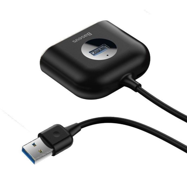 Baseus Vierkant Ronde USB Adapter, HUB USB 3.0 naar 1x USB 3.0 + 3x USB 2.0.1m (Zwart)