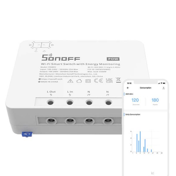 Sonoff POWR3 Smart Wi-Fi Switch with Energy Monitoring (25A/5500W)