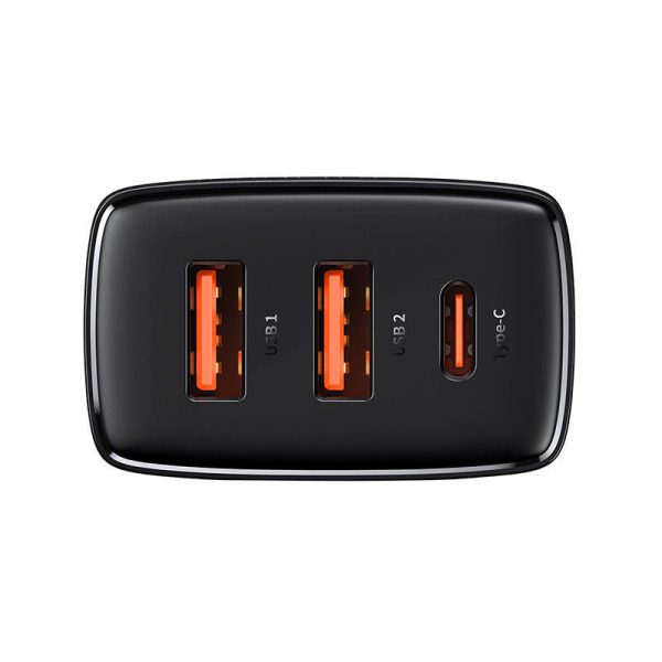 Baseus Compact Quick Charger with 2 USB Ports, USB-C, PD, 3A, 30W (Black)