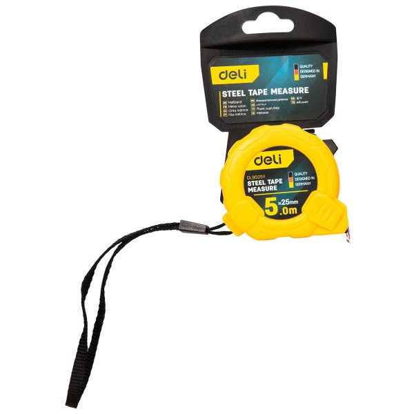 Deli Tools EDL9025Y 5m/25mm Steel Measuring Tape (Yellow)