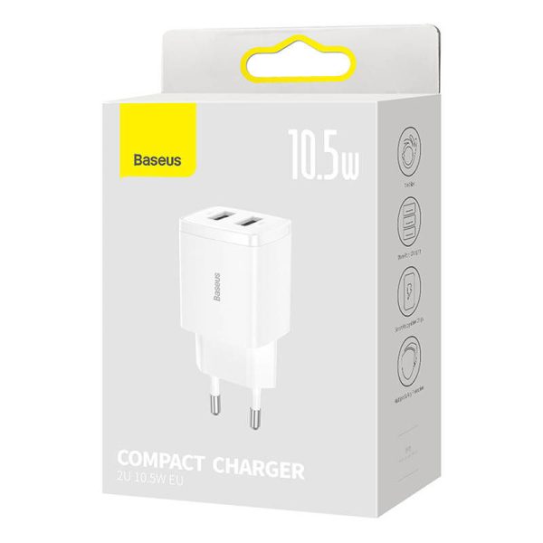 Baseus 10.5W Compact 2-Port Quick Charger (White)