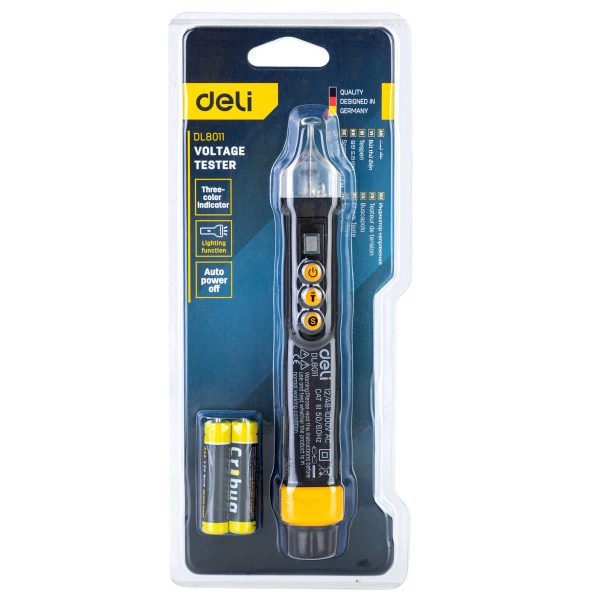 Non-contact voltage tester Deli Tools EDL8011, 12/48-1000V AC (black)