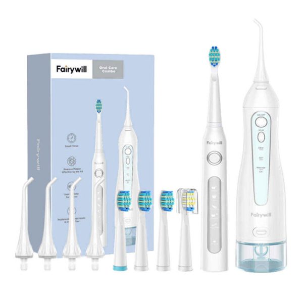 Sonic toothbrush with tip set and water fosser FairyWill FW-507+FW-5020E (white)