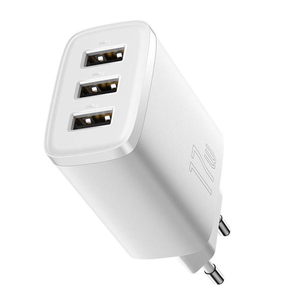 Baseus Compact Quick Charger, 3x USB, 17W (White)