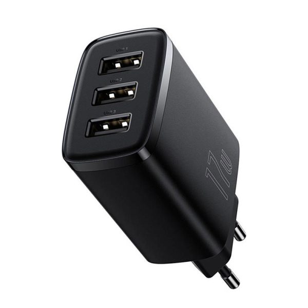 Baseus Compact Quick Charger, 3x USB, 17W (Black)