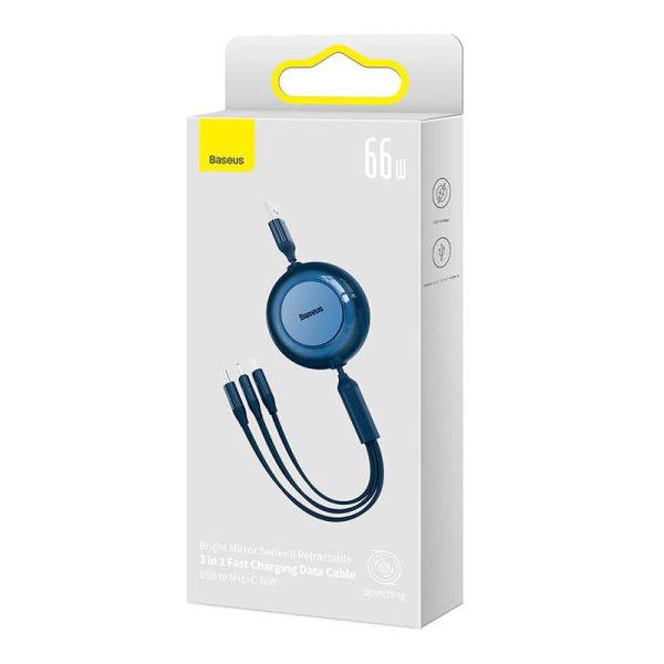 Baseus Bright Mirror 3, USB 3-in-1 cable for micro USB / USB-C / Lightning 66W / 2A 1.1m (Blue)