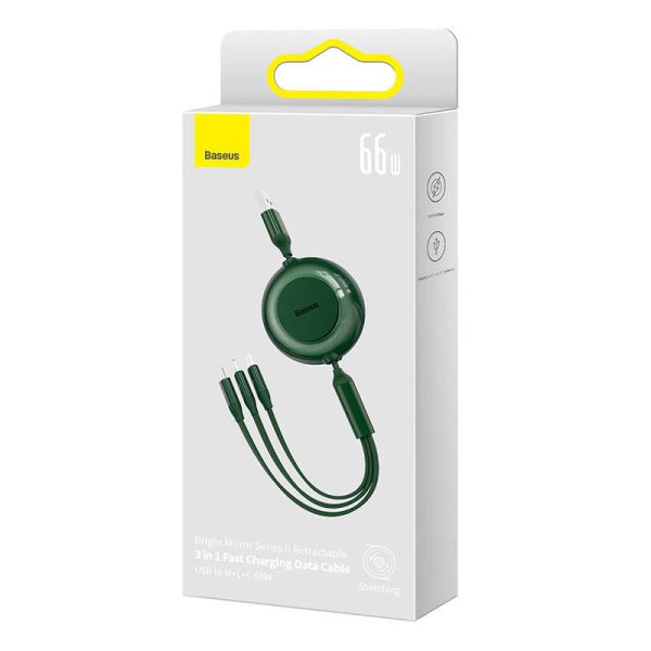 Baseus Bright Mirror 3, USB 3-in-1 cable for micro USB / USB-C / Lightning 66W / 2A 1.1m (Green)