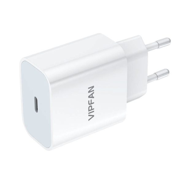 Wall charger VFAN E04, USB-C, 20W, QC 3.0 + Lightning cable (white)