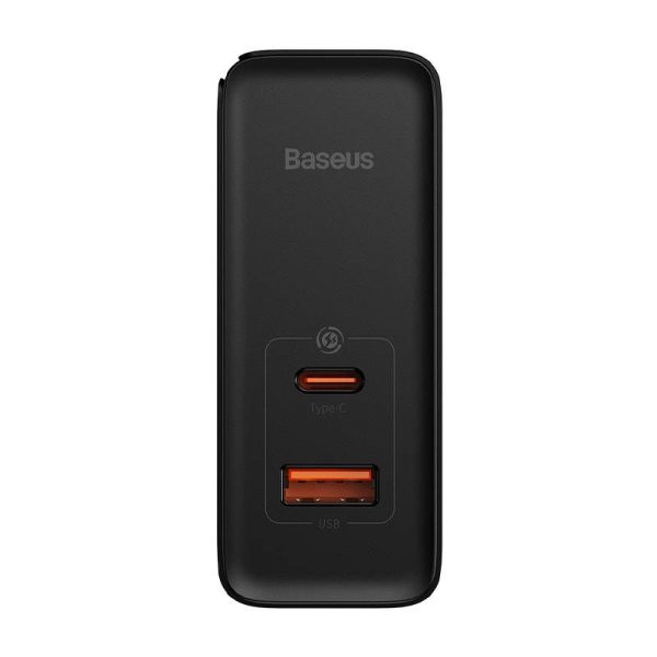 Wall charger Baseus GaN USB-C + USB, 100W + 1m cable (black)