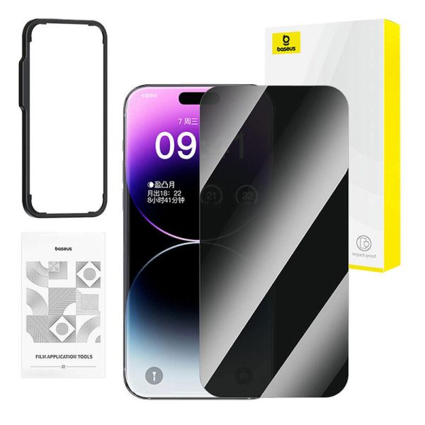 Baseus privacy tempered glass Superior for iP 14 Pro +cleaning kit and EasyStick