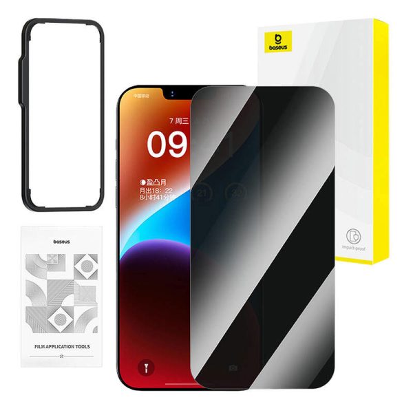 Baseus privacy tempered glass Superior for iP 14 Plus/13 Pro Max + cleaning kit i EasyStick